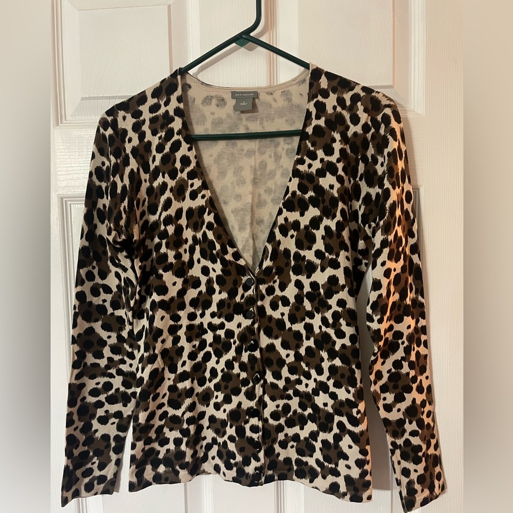 Ann Taylor Animal Print Silk Blend Cardigan
